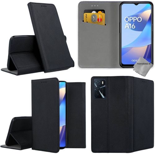 Housse Etui Coque Pochette Portefeuille Pour Oppo A16 / A16s + Verre Trempe - Noir Magnet