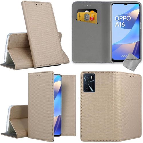 Housse Etui Coque Pochette Portefeuille Pour Oppo A16 / A16s + Verre Trempe - Or Magnet