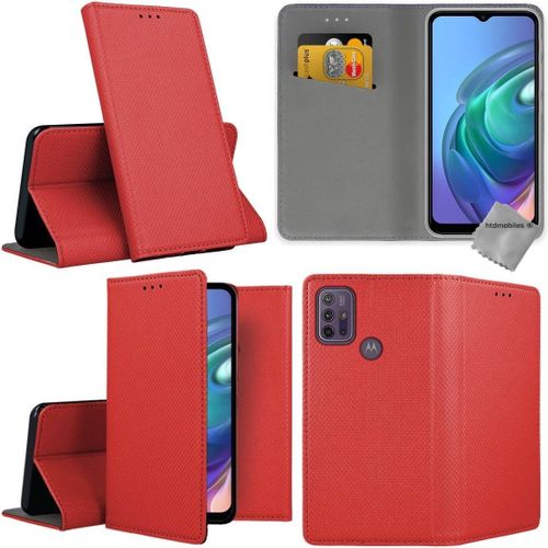 Housse Etui Coque Pochette Portefeuille Pour Motorola Moto G10 / G30 + Verre Trempe - Rouge Magnet