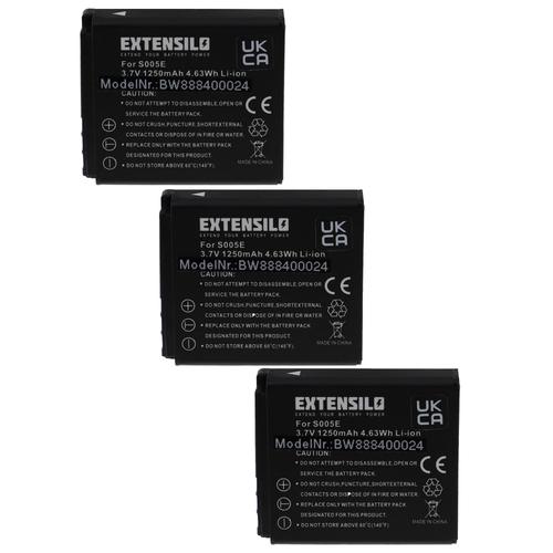 EXTENSILO 3x Batteries compatible avec Leica D-Lux 2, D-Lux 3, C-Lux 1 appareil photo, reflex numérique (1250mAh, 3,7V, Li-ion)