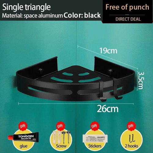 Yunjieya-Étagère D'angle De Rangement Pour Toilettes En Aluminium,Cintre T1,Étagère De Douche Murale,Accessoires Mis En ?Uvre,Sans Poinçon - Type Small Balck Rack