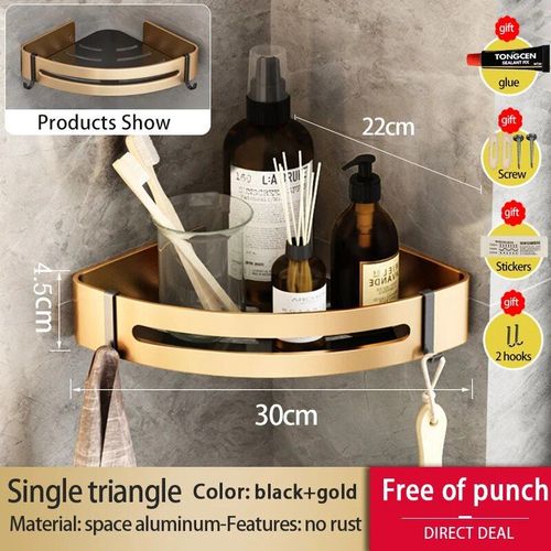 Yunjieya-Étagère D'angle De Rangement Pour Toilettes En Aluminium,Cintre T1,Étagère De Douche Murale,Accessoires Mis En ?Uvre,Sans Poinçon - Type Gold Triangle Rack