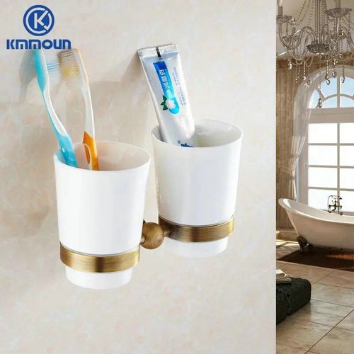 Laiton Antique Brossé Accessoires De Salle De Bain Étagère À Serviettes Porte-Serviettes Porte-Papier Tissu Crochet Porte-Savon Porte-Gobelet Support De Toilette - Type Only Double Cup