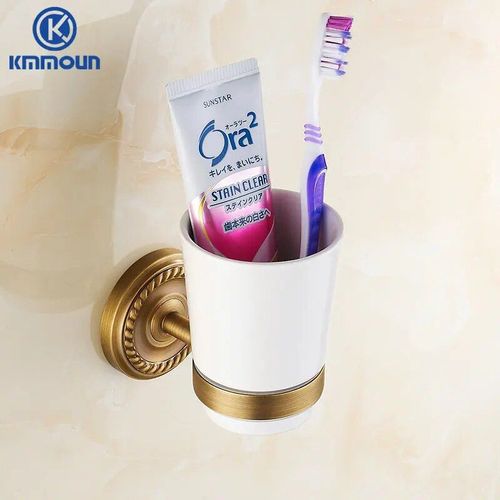 Laiton Antique Brossé Accessoires De Salle De Bain Étagère À Serviettes Porte-Serviettes Porte-Papier Tissu Crochet Porte-Savon Porte-Gobelet Support De Toilette - Type Only Singel Cup