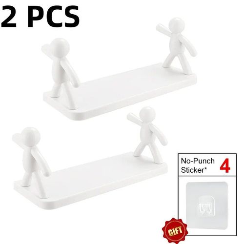 Étagère Murale Sans Perforation,Rangement Multifonction Pour Articles De Toilette À Domicile,Serviette T1 La Plus Récente,4 Pièces - Type White 2pcs