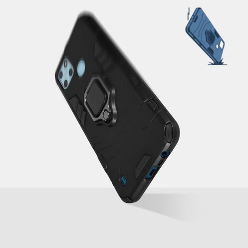 Coque Realme C21y Et C25y Hybride Antichoc Bague Métallique Support Noir