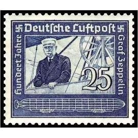 Allemagne, 3ème Reich 1938, Très Beau Timbre Neuf** Luxe Yvert 57, Poste Aérienne, Le Comte Von Zeppelin Représenté Dans La Nacelle D'un Ancien Dirigeable À L'occasion Du Centenaire De Sa Naissance, -