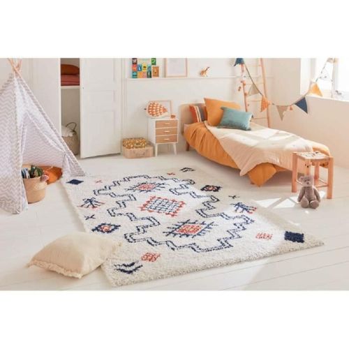 Tapis De Chambre - Motif Azteque - Bleu Marine Et Blanc - 100% Polypropylene - 120x160 Cm - Intérieur - Nazar