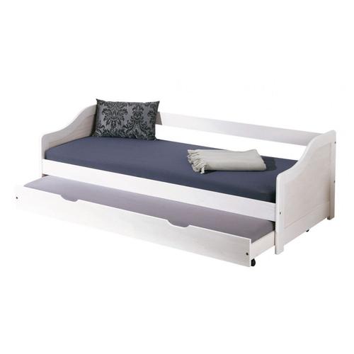 Lit Banquette Gigogne 90x200 Cm En Pin Massif Blanc - Chambery