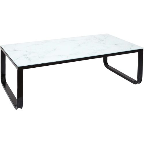 Table Basse 105x55x32 Cm En Verre Effet Marbre Blanc