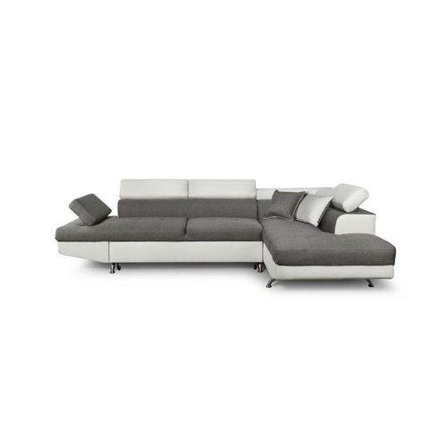 Canapé D'angle Rio Convertible Avec Coffre En Tissu Et Simili - Angle Droit, Blanc / Gris