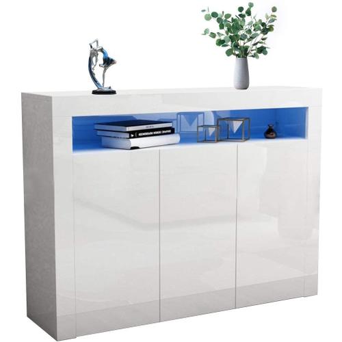 Dripex Buffet Led Blanc, 3 Portes 130x 40 X 88cm- Unité De Rangement Avec Corps Mat Et Façade Brillante Pour Salle À Manger Et Salon