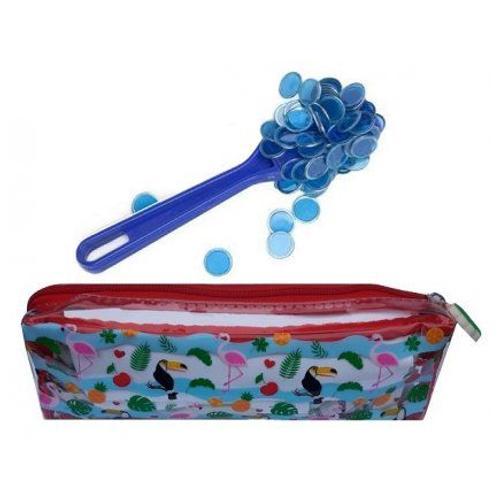 Kit Loto Magnetique Bleu 3 En 1 : Trousse Bingo + Baton Ramasse Jetons + Pions Loto - Nouveau Design - Accessoires Jeu