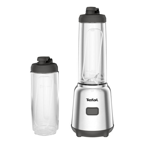 Tefal BL15FD Mixer et Move Mini Blender 300 W 2 Bouteilles To-Go en Tritan Premium Design Compact Facile à Nettoyer Lames Amovibles Commande à Un Bouton Argent/Gris
