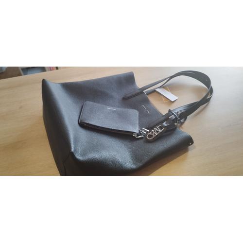 Sac cabas totebag Eliza xl réversible noir et beige Michael Kors