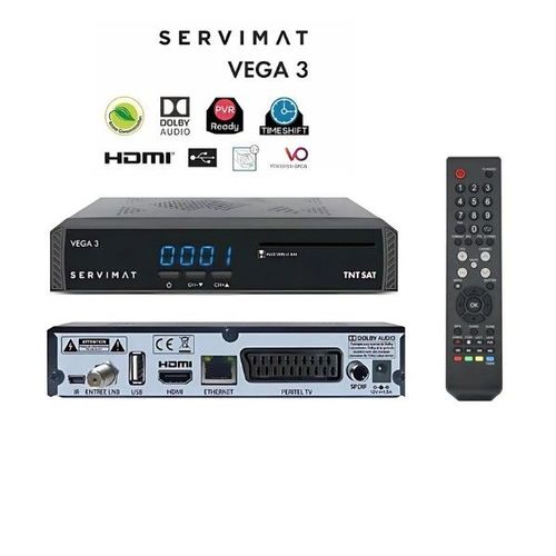 Décodeur Récepteur Satellite HD Servimat Vega 3 S.C TNTSAT avec Timeshift, Ports HDMI, USB, Péritel, SPDIF, Ethernet