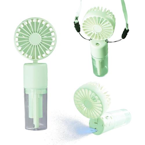 3 en 1 Ventilateur Portable, Ventilateur de Poche Silencieux 4 Vitesses, Ventilateur Brumisateur Rechargeable avec Lanière, Ventilateur de Table Pliable 180° Maison Bureau, Endurance 6-8h (Vert)