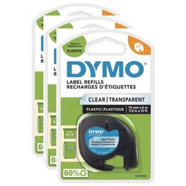 Dymo Lot De 3 Cassettes Ruban Letratag Polyester 12 Mm X 4 M Noir Sur Transparent
