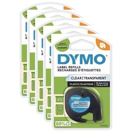 Dymo Lot De 5 Cassettes Ruban Letratag Polyester 12 Mm X 4 M Noir Sur Transparent