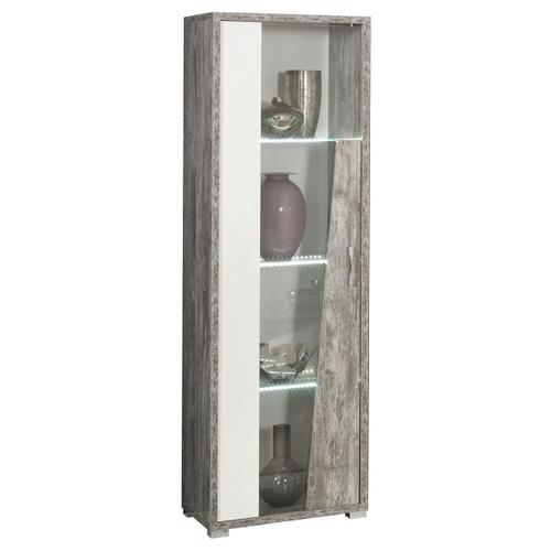 Denys - Vitrine 1 Porte Gauche Laqué Blanc Et Effet Bois Taupe