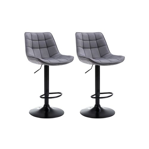 Lot De 2 Tabourets De Bar Lima Ii - Velours Et Métal - Gris