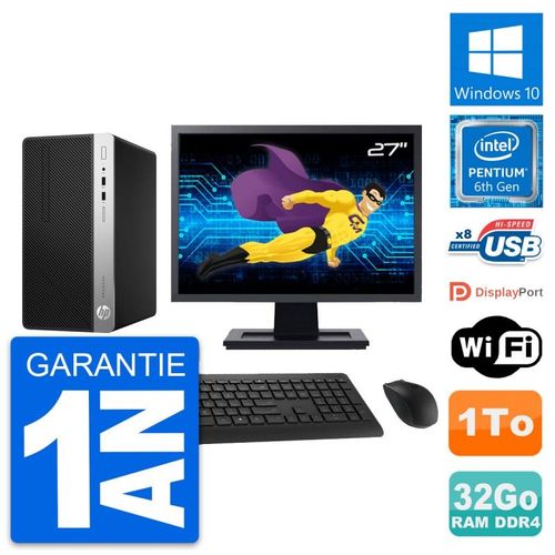 PC Tour HP 400 G4 MT Ecran 27" Pentium G4400 RAM 32Go Disque 1To Windows 10 Wifi