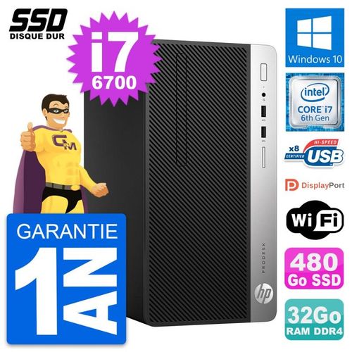 PC Tour HP ProDesk 400 G4 MT Intel i7-6700 RAM 32Go SSD 480Go Windows 10 Wifi