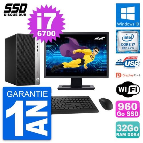 PC Tour HP 400 G4 MT Ecran 22" Intel i7-6700 RAM 32Go SSD 960Go Windows 10 Wifi
