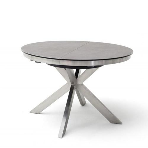 Table Ronde Extensible Design Winnie Diamètre 120cm Gris Céramique/Pieds Acier Brossé