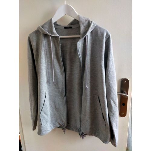 Gilet / Sweat Zippé À Capuche Gris Clair S Neuf