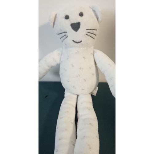 Doudou Chat Blanc Bout'chou Monoprix Fleurs 27 Cm