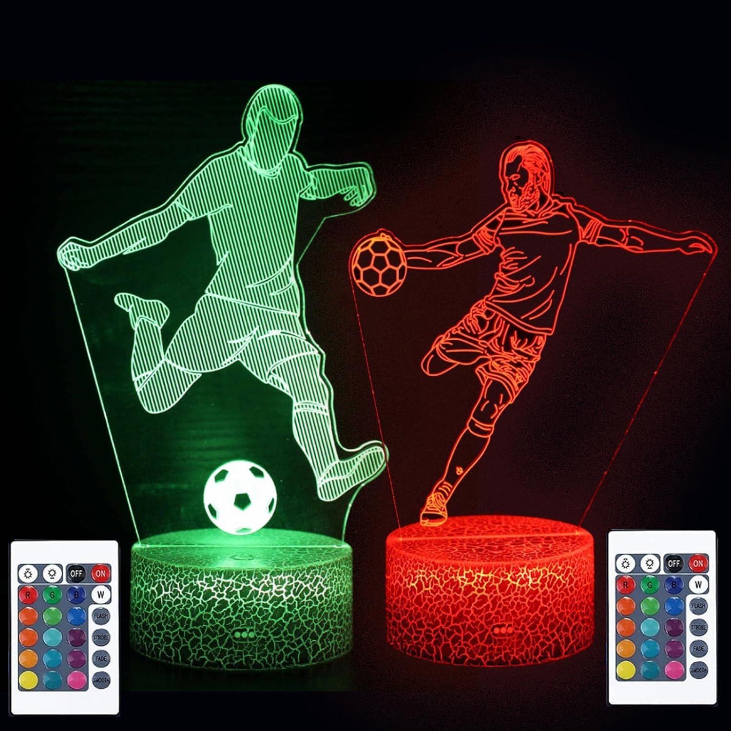 E Veilleuse Football avec 2 motifs, Football Lampe 3D Veille...