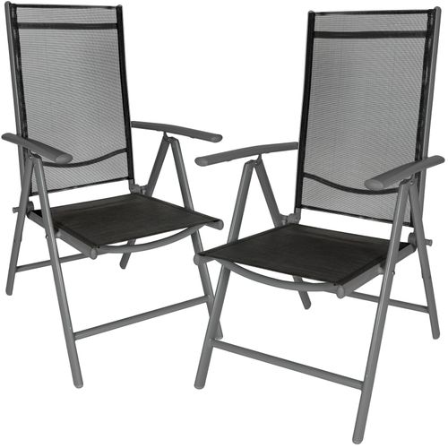 Tectake 2 Chaises De Camping Ou De Jardin Pliables Aluminium Avec Accoudoirs Et Dossier Haut Gris Anthracite Noir