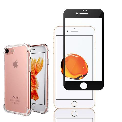 Coque Silicone Tpu Souple Pour Apple Iphone 7 4.7" Anti-Choc Ultra Résistant Avec Coins Renforcés - Transparent + 1 Film Verre Trempé - Noir