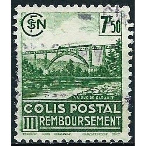 France 1941, Beau Timbre Pour Colis Postal, Yvert 180, Remboursement, Viaduc De Garabit, 7f50 Vert, Oblitéré, Tbe.
