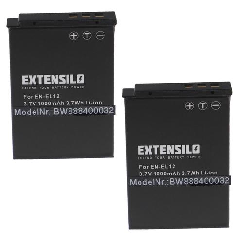 EXTENSILO 2x Batteries compatible avec Nikon CoolPix S8100, S8200, S9100, S9200, S9300 appareil photo, reflex numérique (1000mAh, 3,7V, Li-ion)