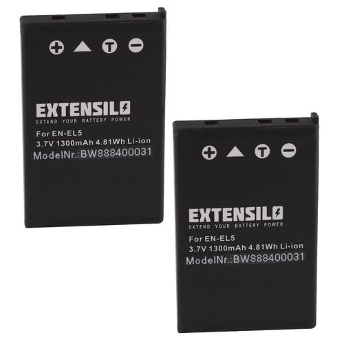 EXTENSILO 2x Batteries compatible avec Nikon CoolPix P6000, P80, P90, S10 appareil photo, reflex numérique (1300mAh, 3,7V, Li-ion)