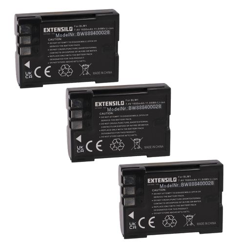 EXTENSILO 3x Batteries compatible avec Olympus E-1, E-3, E-30, E-300, E-330, E-500, E-510 appareil photo, reflex numérique (1600mAh, 7,4V, Li-ion)