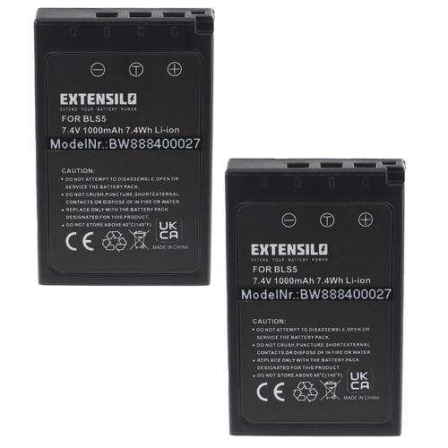 EXTENSILO 2x Batteries compatible avec Olympus Pen E-PL9, E-PL7 appareil photo, reflex numérique (1000mAh, 7,4V, Li-ion) avec puce d'information