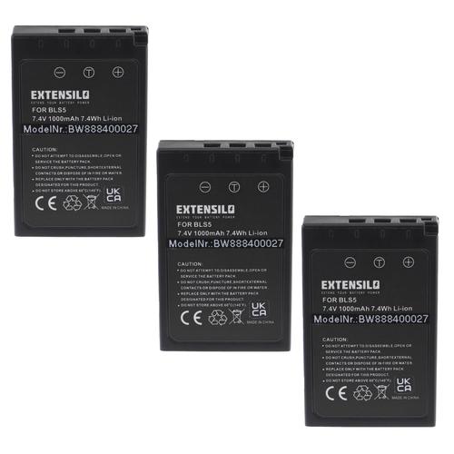 EXTENSILO 3x Batteries compatible avec Olympus Pen E-PL9, E-PL7 appareil photo, reflex numérique (1000mAh, 7,4V, Li-ion) avec puce d'information