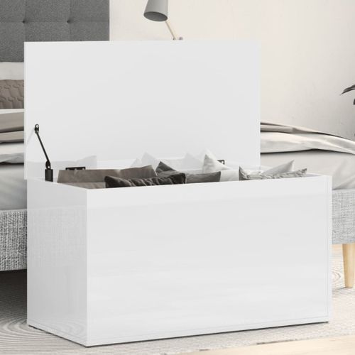Coffre De Rangement Blanc Brillant 84x42x46 Cm Aggloméré - Vidaxl
