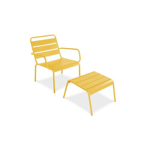 Fauteuil De Jardin Bas Et Repose Pied En Acier Jaune