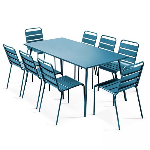 Table De Jardin Et 8 Chaises En Métal Bleu Pacific