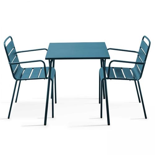 Table De Jardin Et 2 Fauteuils En Métal Bleu Pacific