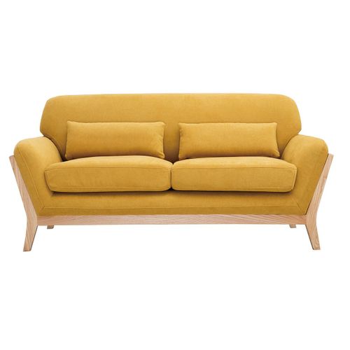 Canapé Scandinave 2 Places Effet Velours Moutarde Et Bois Yoko