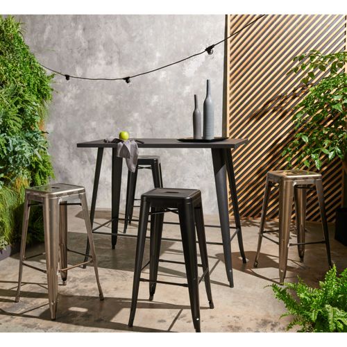 Table Haute De Jardin Et 4 Tabourets En Métal Noir Mat
