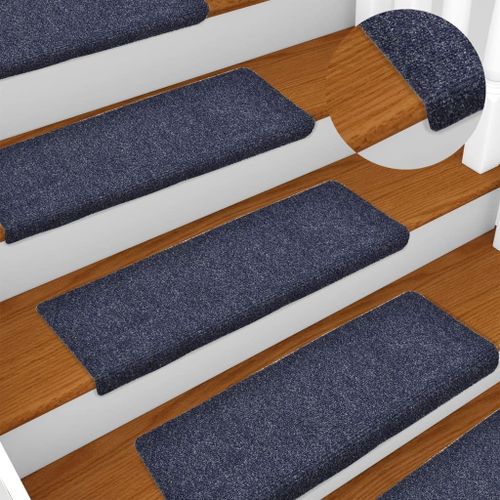 Vidaxl Tapis D'escalier 15 Pcs Tissu Aiguilleté 65x25 Cm Bleu