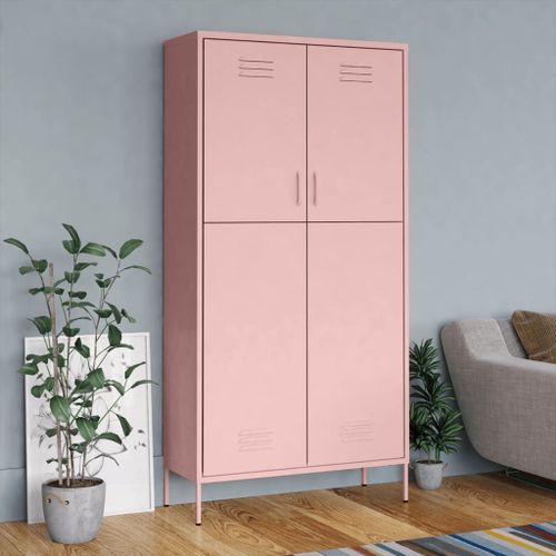 Vidaxl Garde-Robe Rose 90x50x180 Cm Acier