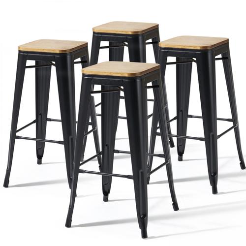 Lot De 4 Tabourets De Bar En Acier Noir Mat