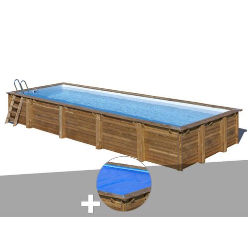 Kit piscine bois Gré Mint 10,10 x 4,18 x 1,46 m + Bâche à bulles